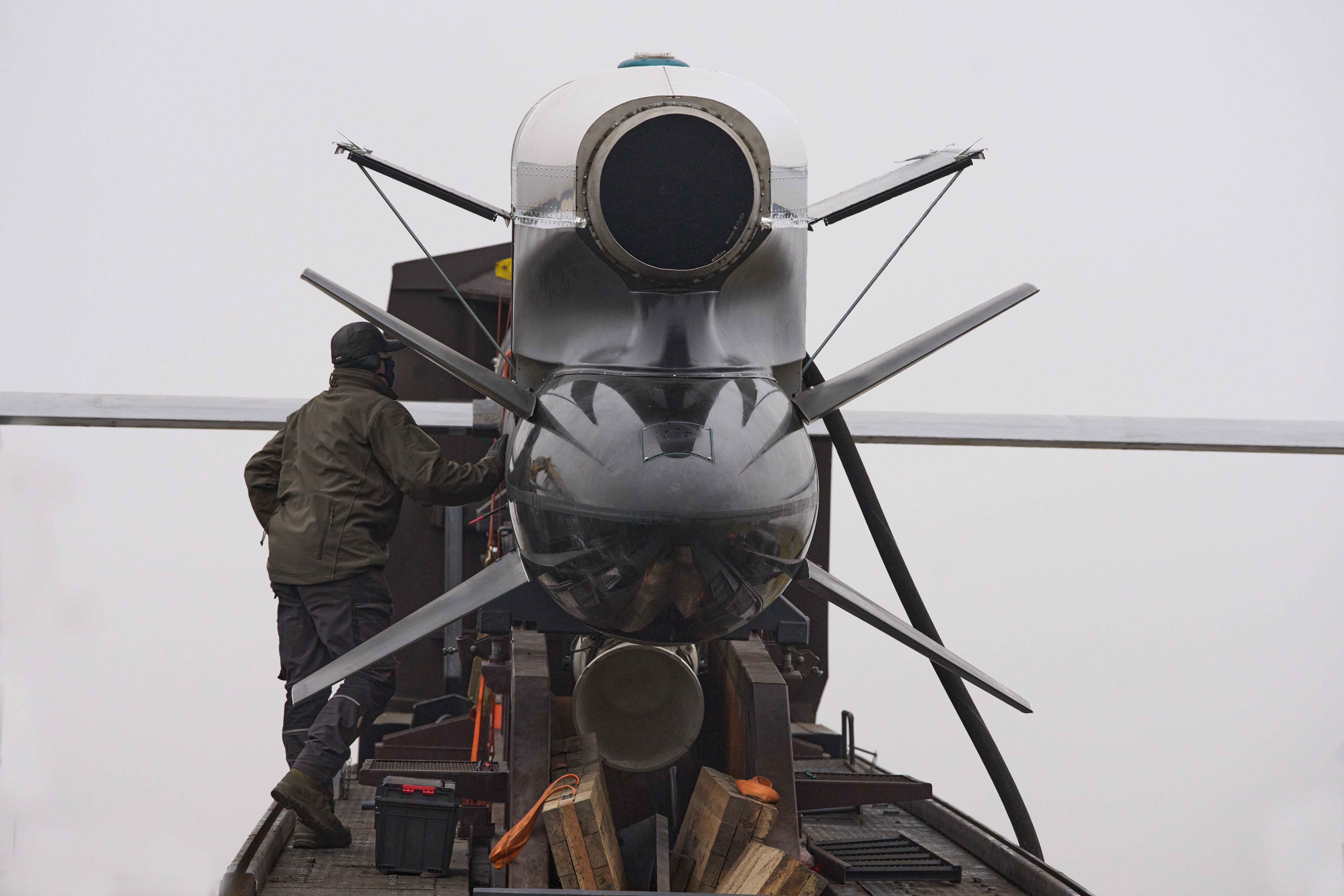 Workers and military inspect Ukrainian Fire Point